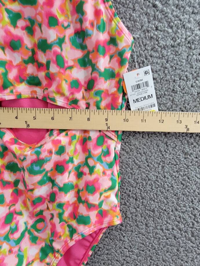 ID Ideology Blurred Floral One-Piece Swimsuit Big Girls M Cerise Pink Round Neck