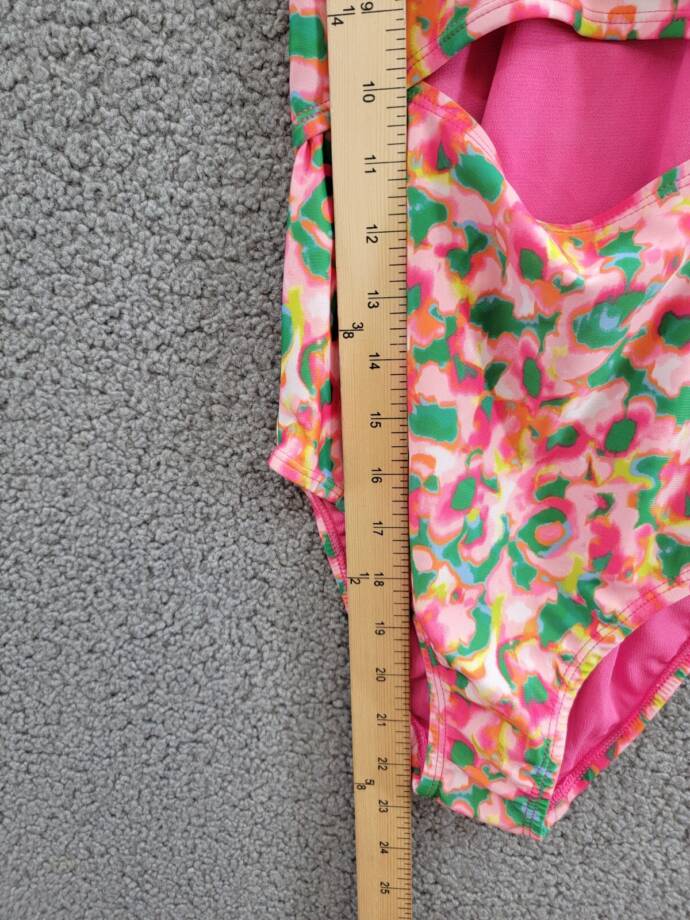 ID Ideology Blurred Floral One-Piece Swimsuit Big Girls M Cerise Pink Round Neck