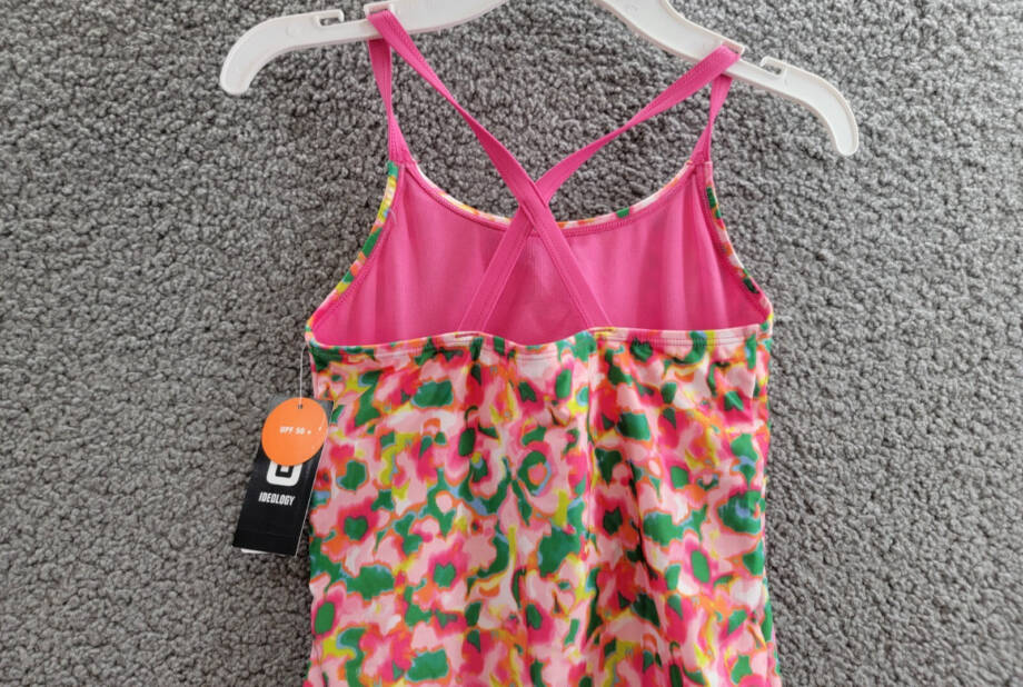 ID Ideology Blurred Floral One-Piece Swimsuit Big Girls M Cerise Pink Round Neck