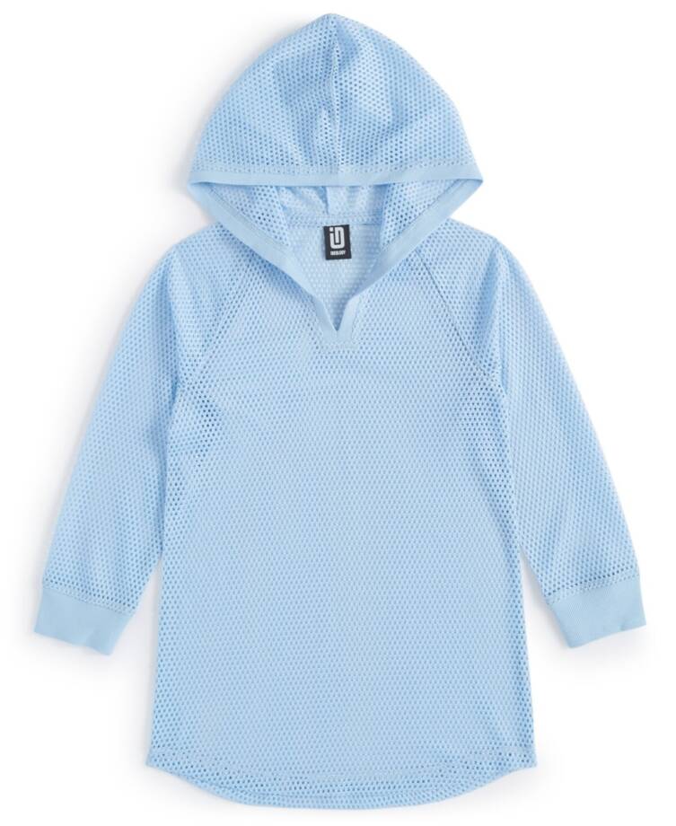 ID Ideology Mesh Long-Sleeve Hooded Cover-Up Big Girls M Skysail Blue Pullover