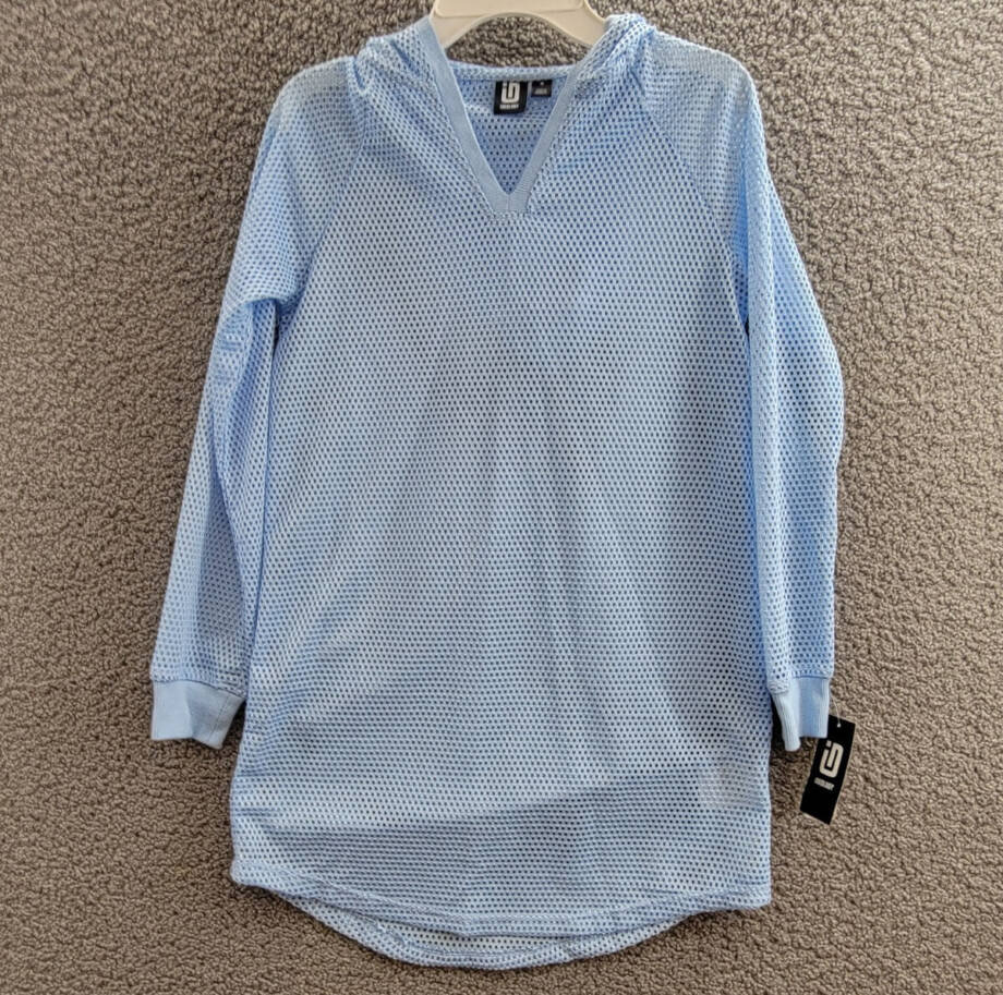ID Ideology Mesh Long-Sleeve Hooded Cover-Up Big Girls M Skysail Blue Pullover
