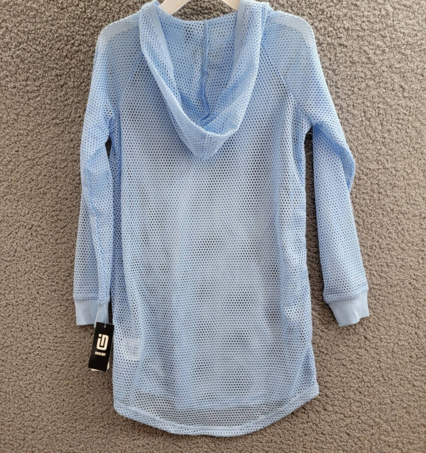 ID Ideology Mesh Long-Sleeve Hooded Cover-Up Big Girls M Skysail Blue Pullover
