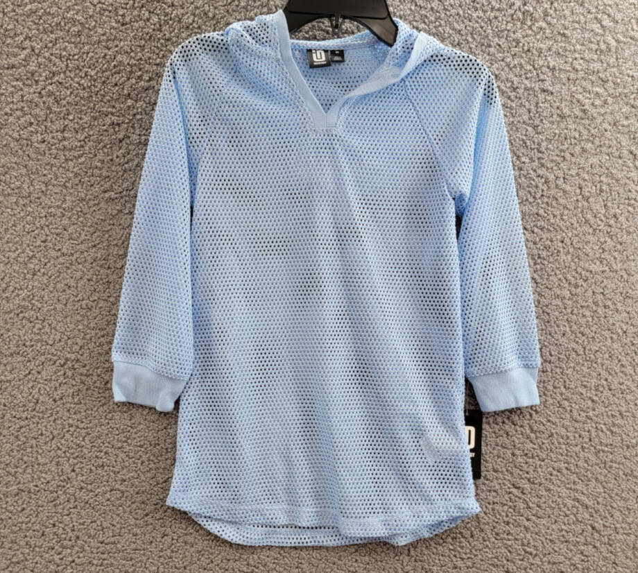 ID Ideology Mesh Long-Sleeve Hooded Cover-Up Big Girls 6X Skysail Blue Pullover