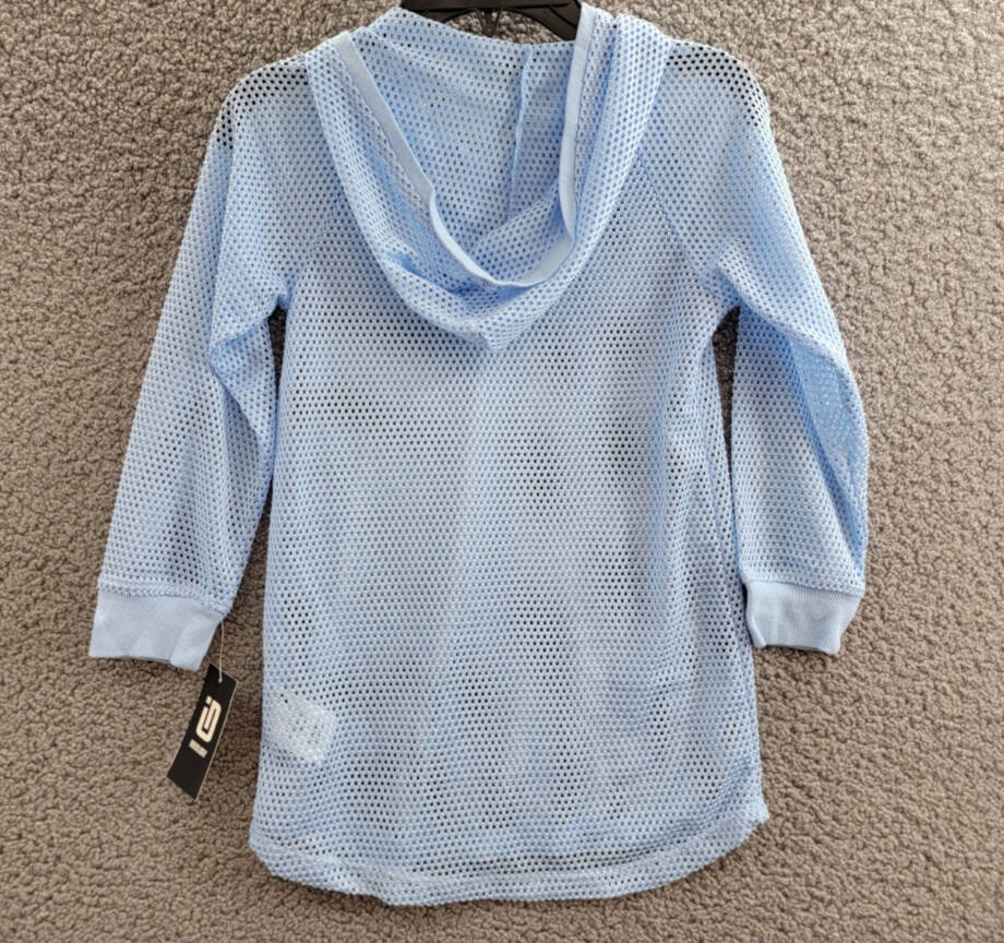 ID Ideology Mesh Long-Sleeve Hooded Cover-Up Big Girls 6X Skysail Blue Pullover