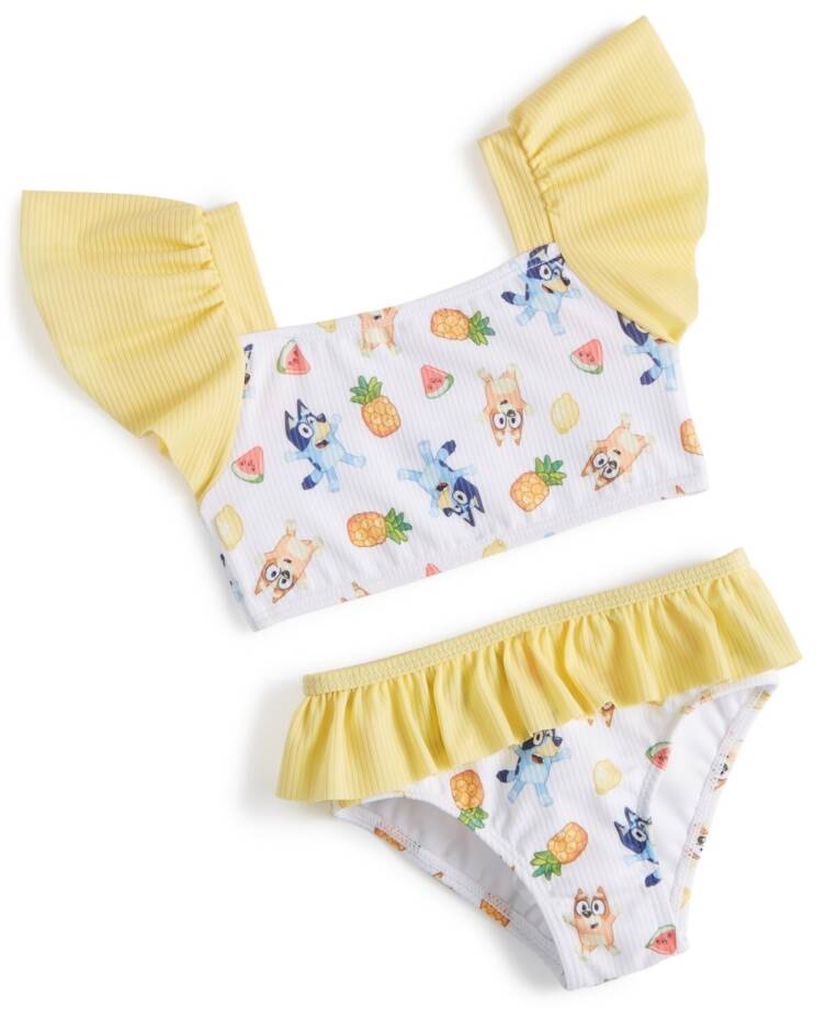 Bluey Printed Swimsuit 2 Piece Set Toddler Girls 2T White Multi Square Neck