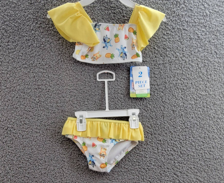 Bluey Printed Swimsuit 2 Piece Set Toddler Girls 2T White Multi Square Neck