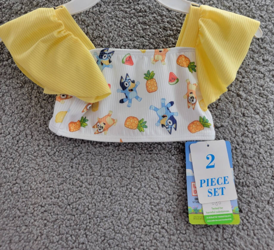 Bluey Printed Swimsuit 2 Piece Set Toddler Girls 2T White Multi Square Neck