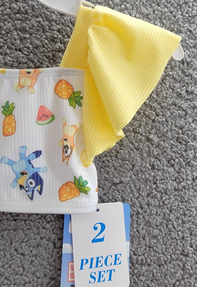 Bluey Printed Swimsuit 2 Piece Set Toddler Girls 2T White Multi Square Neck