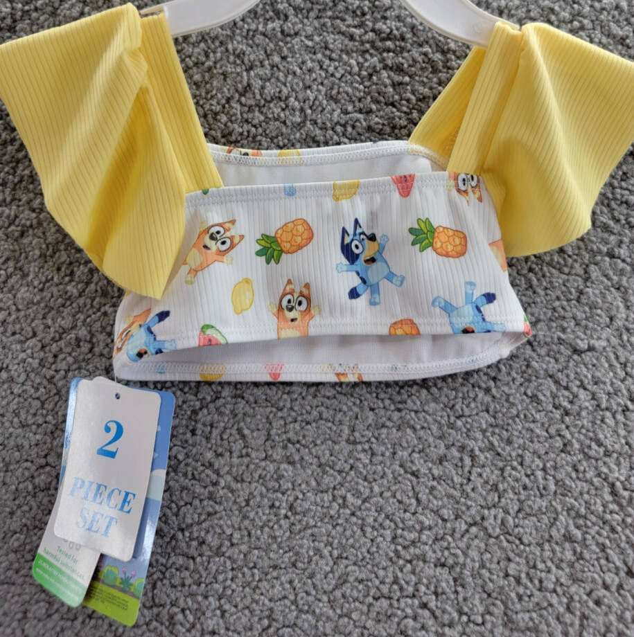 Bluey Printed Swimsuit 2 Piece Set Toddler Girls 2T White Multi Square Neck