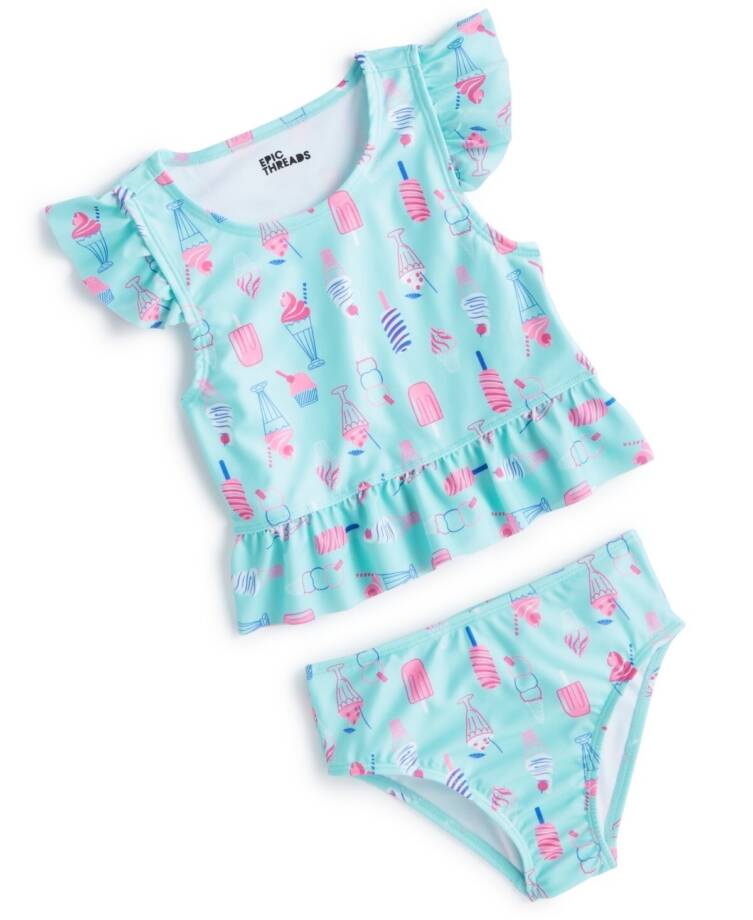 Epic Threads Ice Cream-Print Tankini Swimsuit Little Girls 6 Refreshing Teal