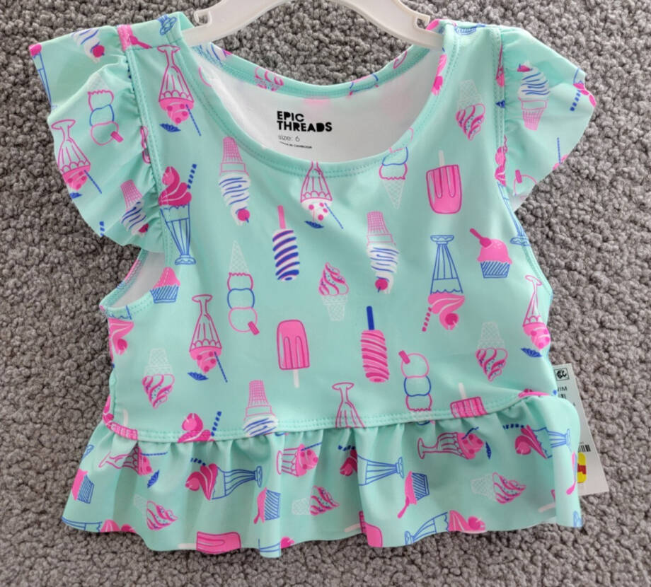 Epic Threads Ice Cream-Print Tankini Swimsuit Little Girls 6 Refreshing Teal