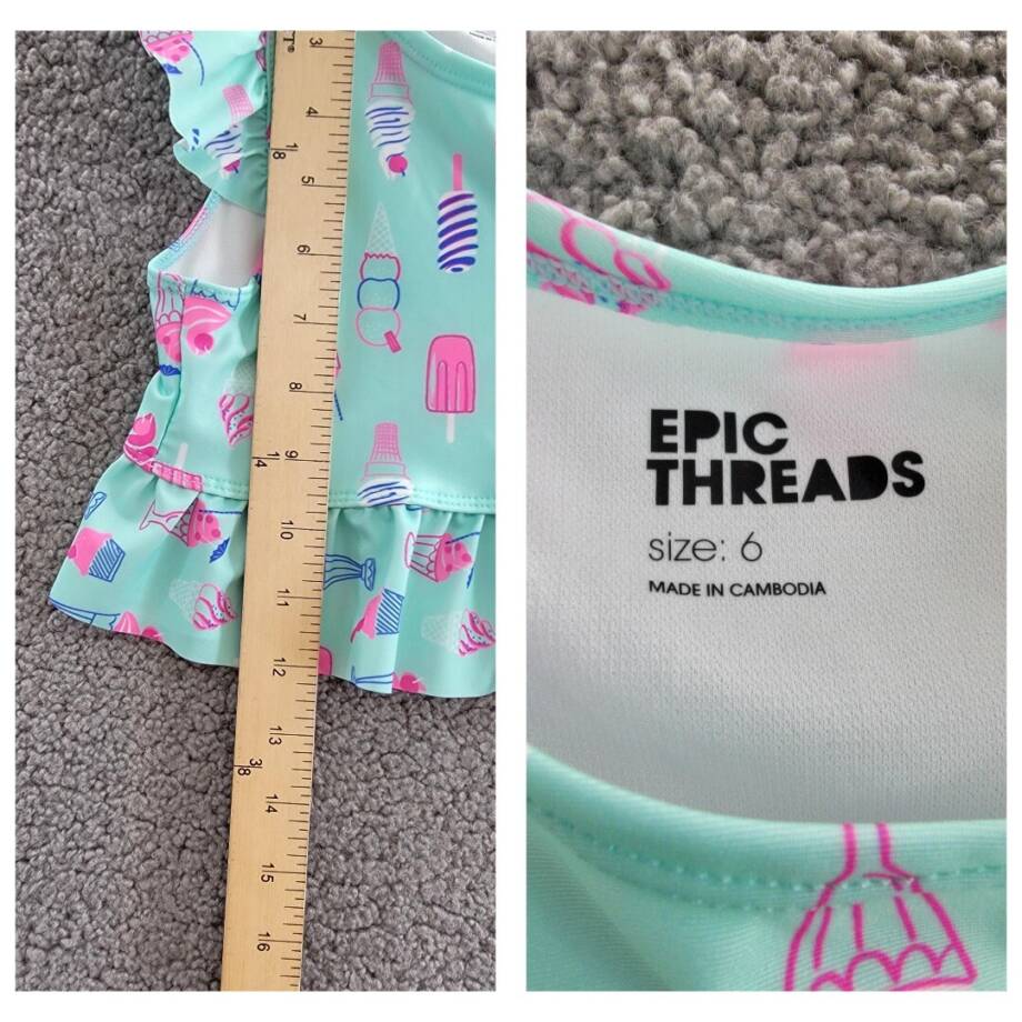 Epic Threads Ice Cream-Print Tankini Swimsuit Little Girls 6 Refreshing Teal