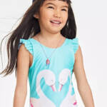 Epic Threads Swan One-Piece Swimsuit Girls' 6 Light Pool Blue Round Neck Ruffled