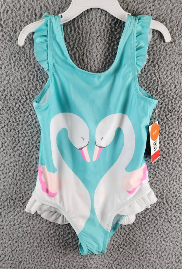 Epic Threads Swan One-Piece Swimsuit Girls' 6 Light Pool Blue Round Neck Ruffled