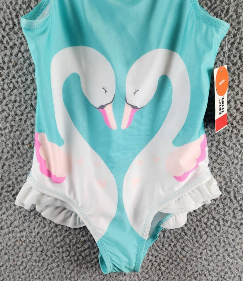 Epic Threads Swan One-Piece Swimsuit Girls' 6 Light Pool Blue Round Neck Ruffled
