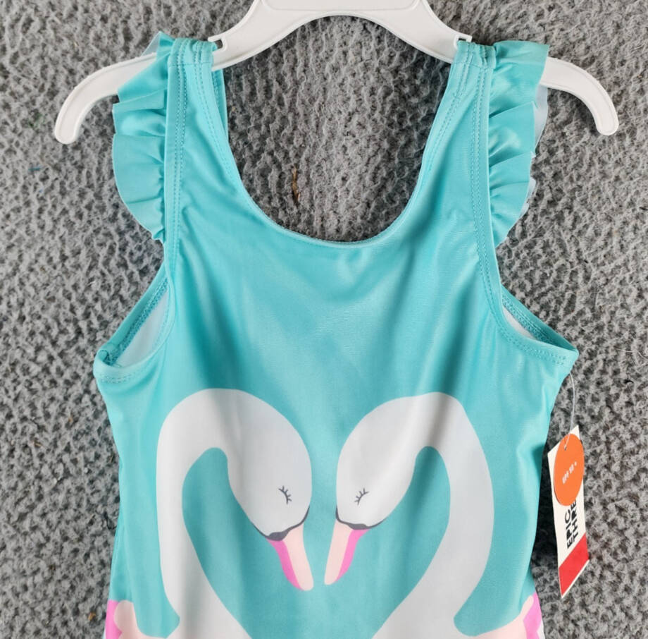 Epic Threads Swan One-Piece Swimsuit Girls' 6 Light Pool Blue Round Neck Ruffled