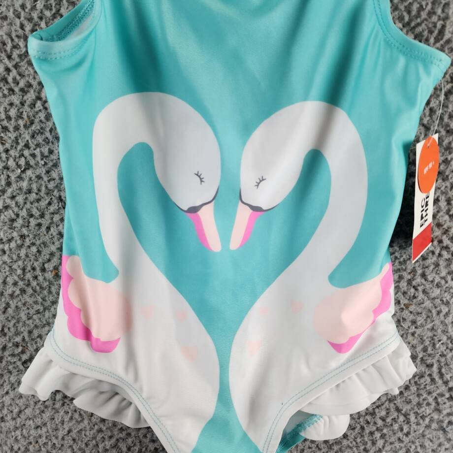 Epic Threads Swan One-Piece Swimsuit Girls' 6 Light Pool Blue Round Neck Ruffled