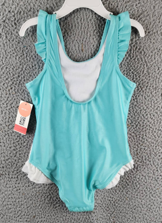 Epic Threads Swan One-Piece Swimsuit Girls' 6 Light Pool Blue Round Neck Ruffled