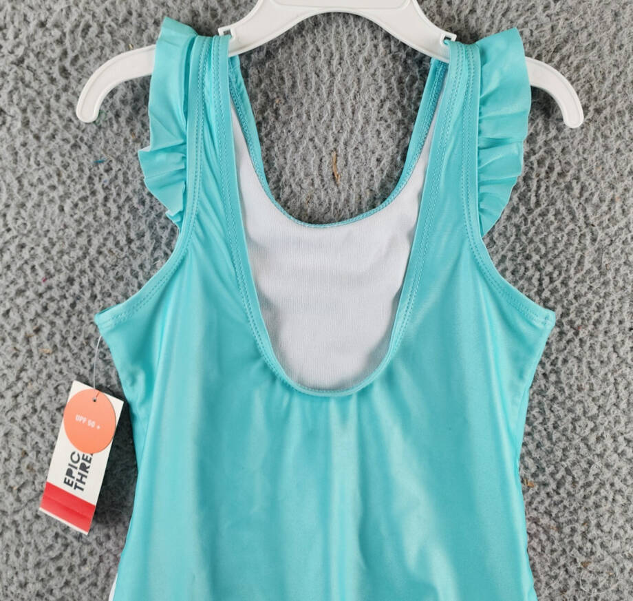 Epic Threads Swan One-Piece Swimsuit Girls' 6 Light Pool Blue Round Neck Ruffled