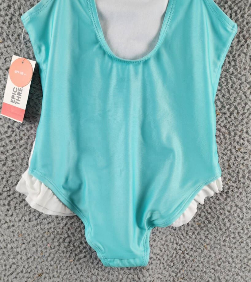 Epic Threads Swan One-Piece Swimsuit Girls' 6 Light Pool Blue Round Neck Ruffled