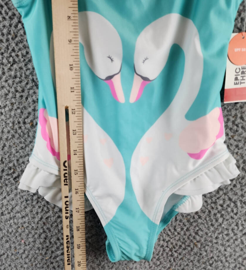 Epic Threads Swan One-Piece Swimsuit Girls' 6 Light Pool Blue Round Neck Ruffled