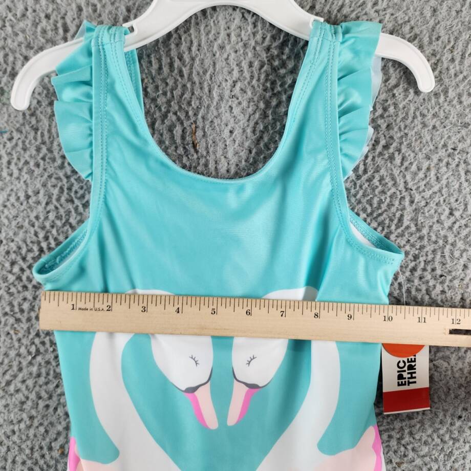 Epic Threads Swan One-Piece Swimsuit Girls' 6 Light Pool Blue Round Neck Ruffled
