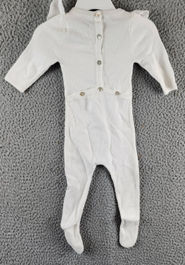 Maniere Noovel Knit Cotton Footed Coverall Baby Girls' 9M Ivory Crewneck Ruffled