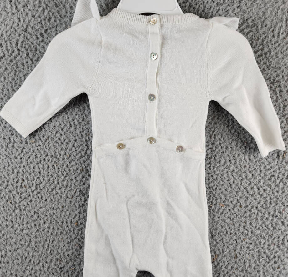 Maniere Noovel Knit Cotton Footed Coverall Baby Girls' 9M Ivory Crewneck Ruffled