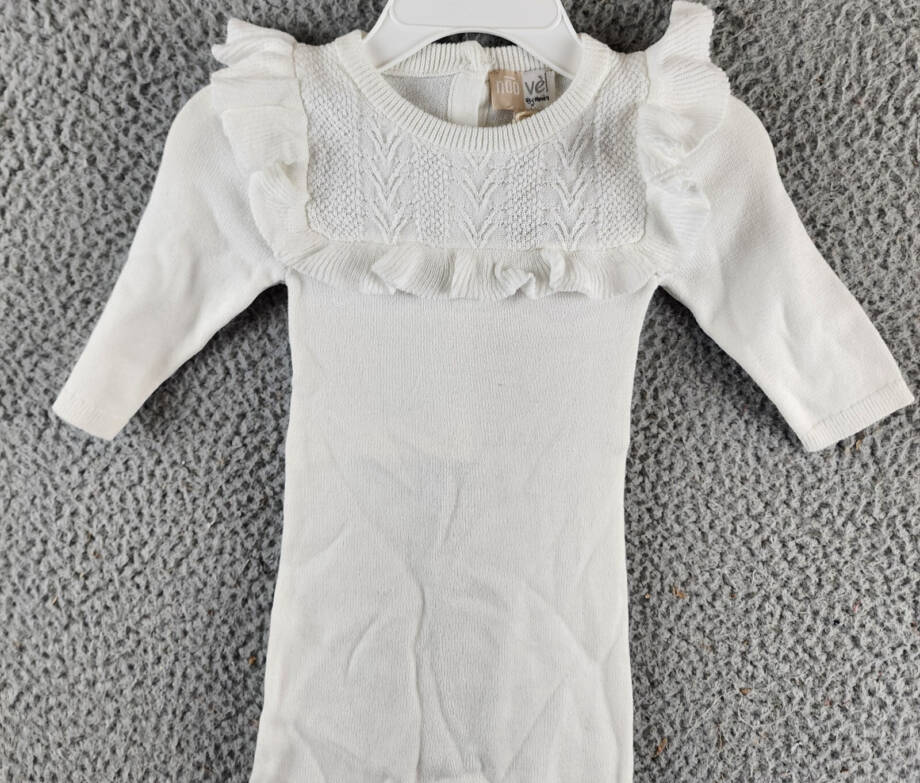 Maniere Noovel Knit Cotton Footed Coverall Baby Girls' 9M Ivory Crewneck Ruffled