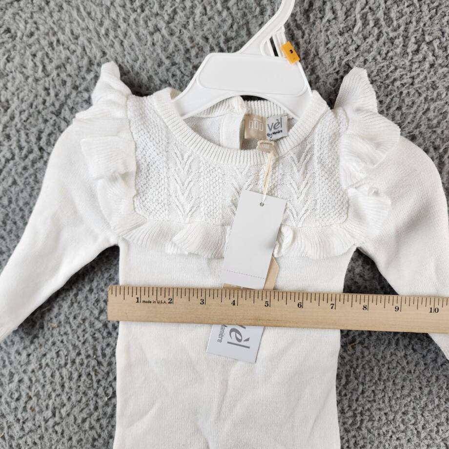 Maniere Noovel Knit Cotton Footed Coverall Baby Girls' 9M Ivory Crewneck Ruffled