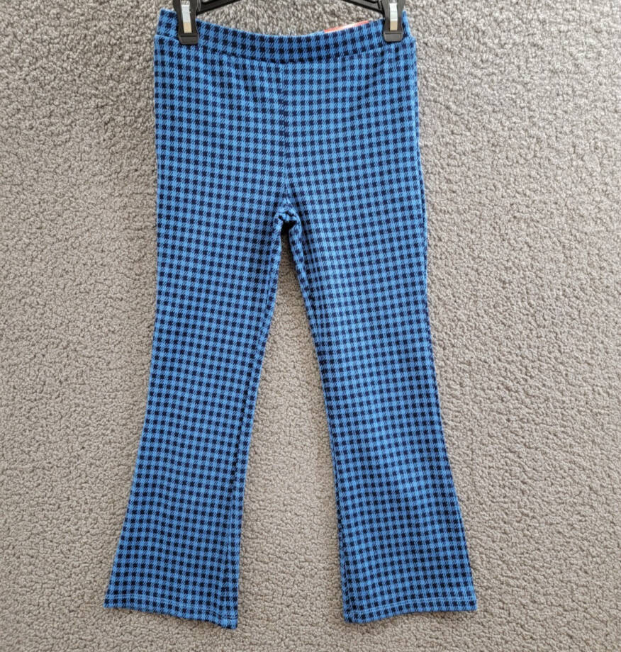 Epic Threads Check Flared Ponte Pants Girls XS 5/6 Campanula Blue Elastic Waist