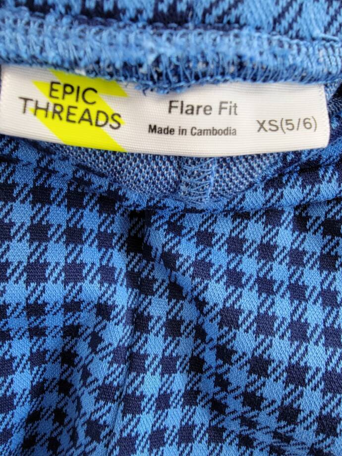 Epic Threads Check Flared Ponte Pants Girls XS 5/6 Campanula Blue Elastic Waist