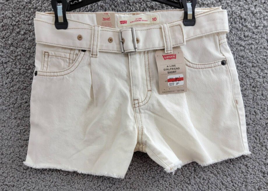 Levi's Belted A-Line Girlfriend Short Girls 10 Beige Cut Off Denim 5 Pockets