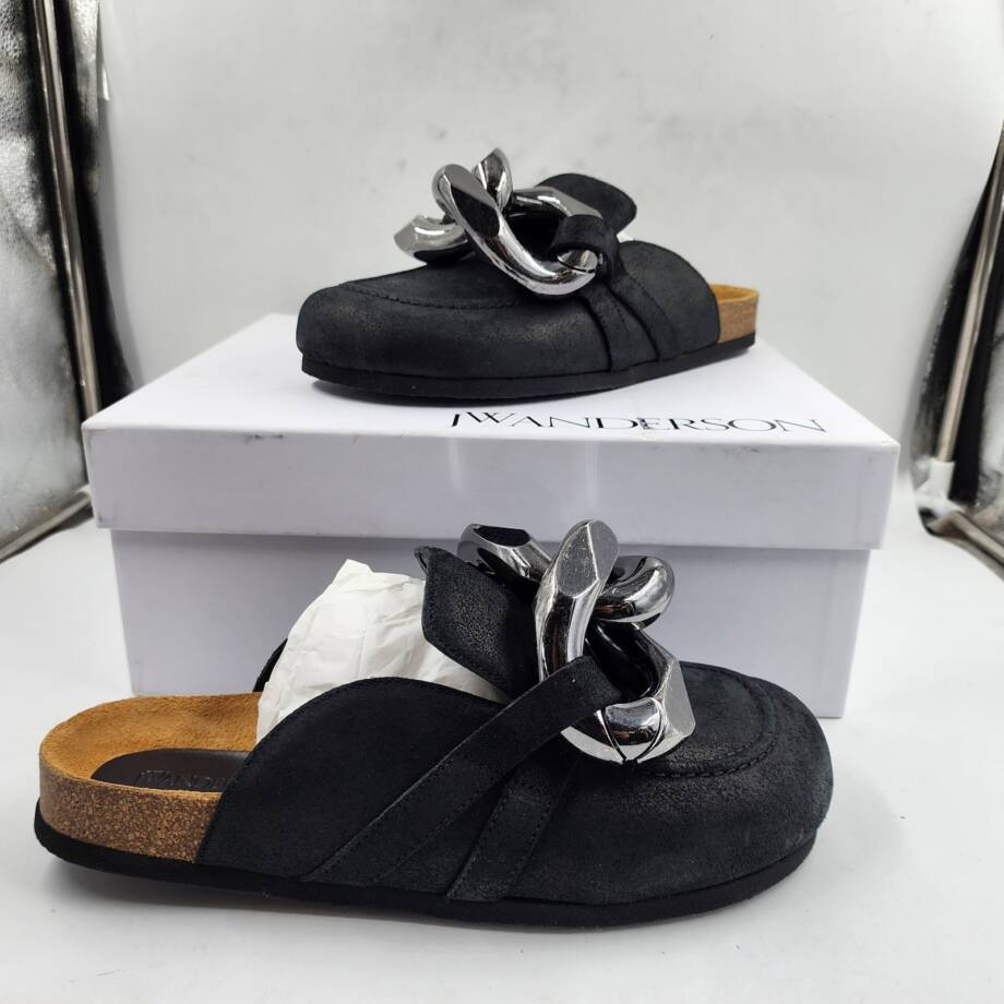 Jw Anderson Chain Slip on Loafer Leather Mules Men's 41 Black