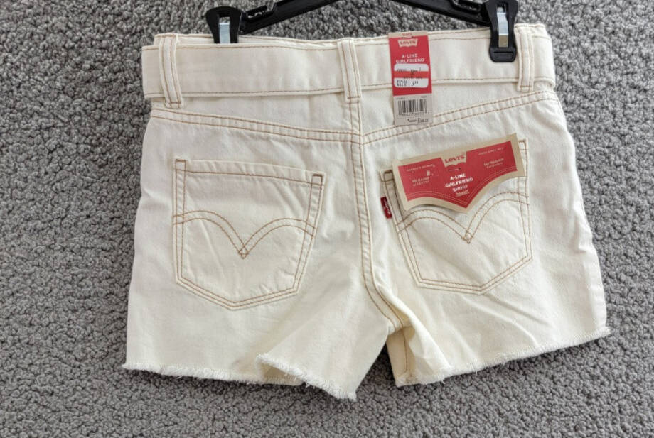 Levi's Belted A-Line Girlfriend Short Girls 10 Beige Cut Off Denim 5 Pockets