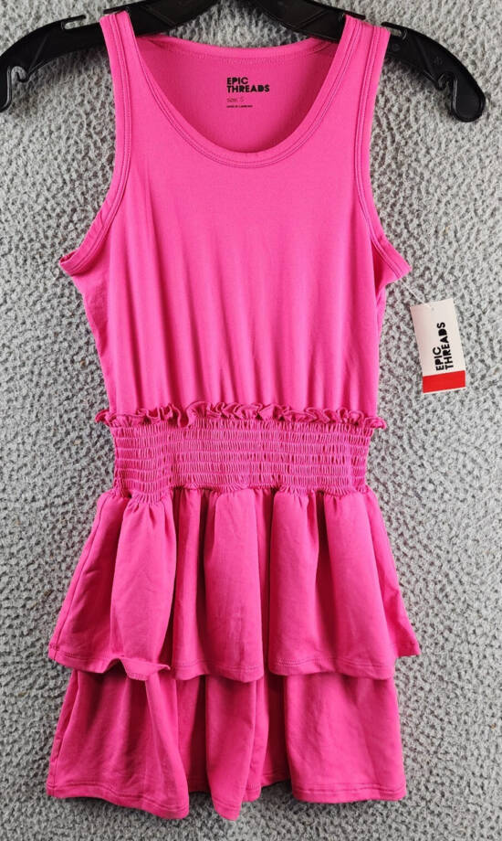 Epic Threads Solid Smocked Dress Big Girls S Pink Lightening Round Neck Pullover
