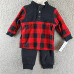 Carter's Buffalo-Check Fleece Jacket and Jogger Pants Set Baby Boys 9M Black/Red