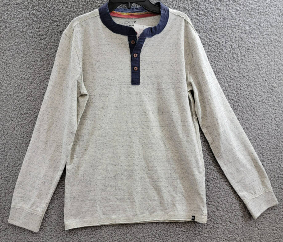 Joe's Jeans Frayed Henley Tee Boys XL 18-20 Oatmeal Heather Long Sleeve Pullover