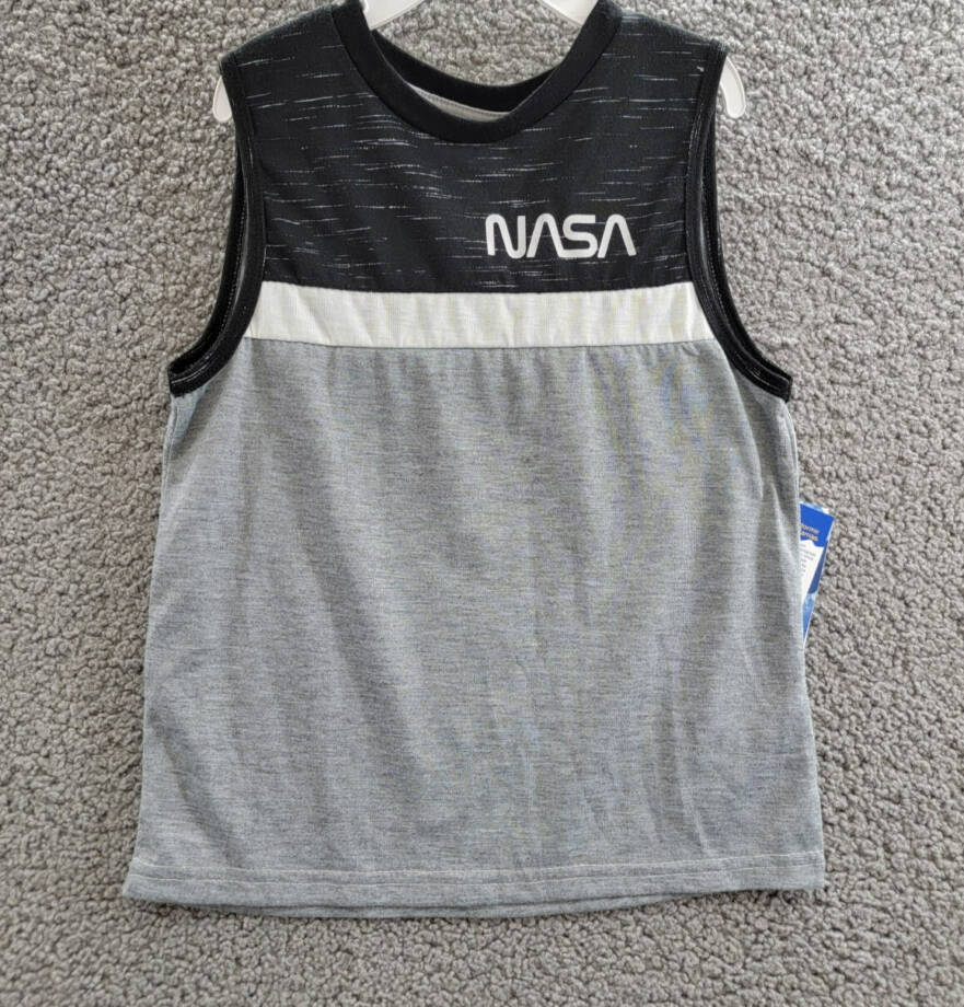 Max & Olivia NASA Graphic Muscle Tank Top Boys' S (6-7) Gray/Black Crew Neck
