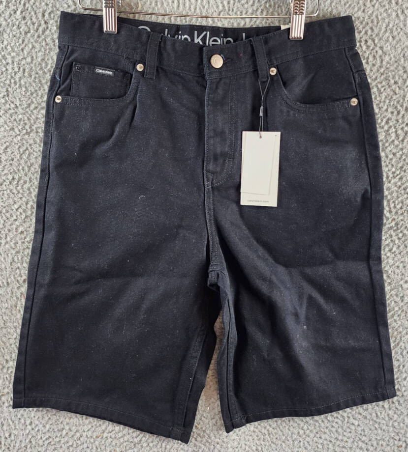 Calvin Klein Loose Fit Denim Shorts Boys 18 Black Belt Loops Button Zip Closure~