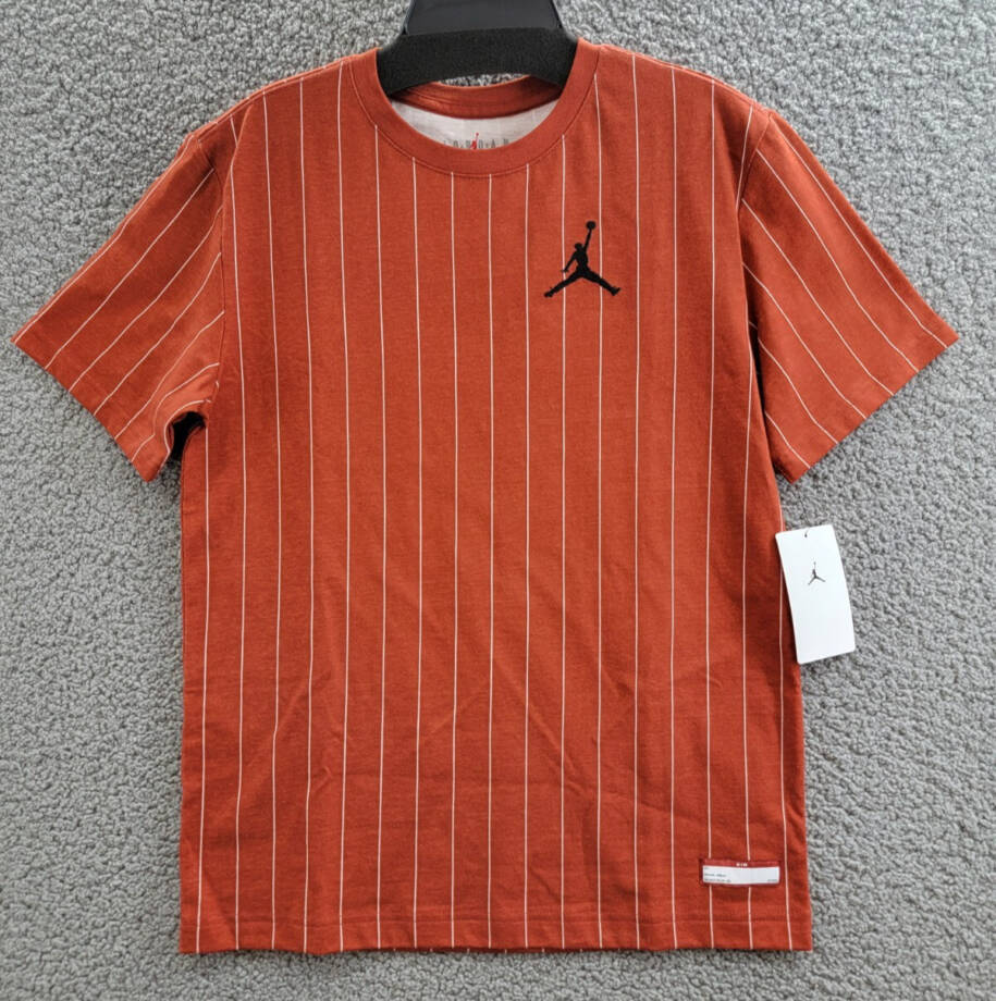 JORDAN MVP Pinstripe Graphic Tee Boys' L Dune Red Crewneck Short Sleeves W/ Logo