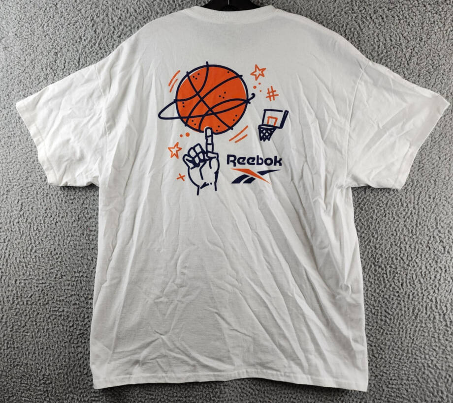 Reebok Spinster Classic Logo Graphic T-Shirt Mens XL White Crewneck Short Sleeve
