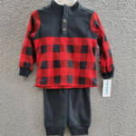 Carter's Buffalo-Check Fleece Jacket & Jogger Pants Set Baby Boys 24M Red/Black
