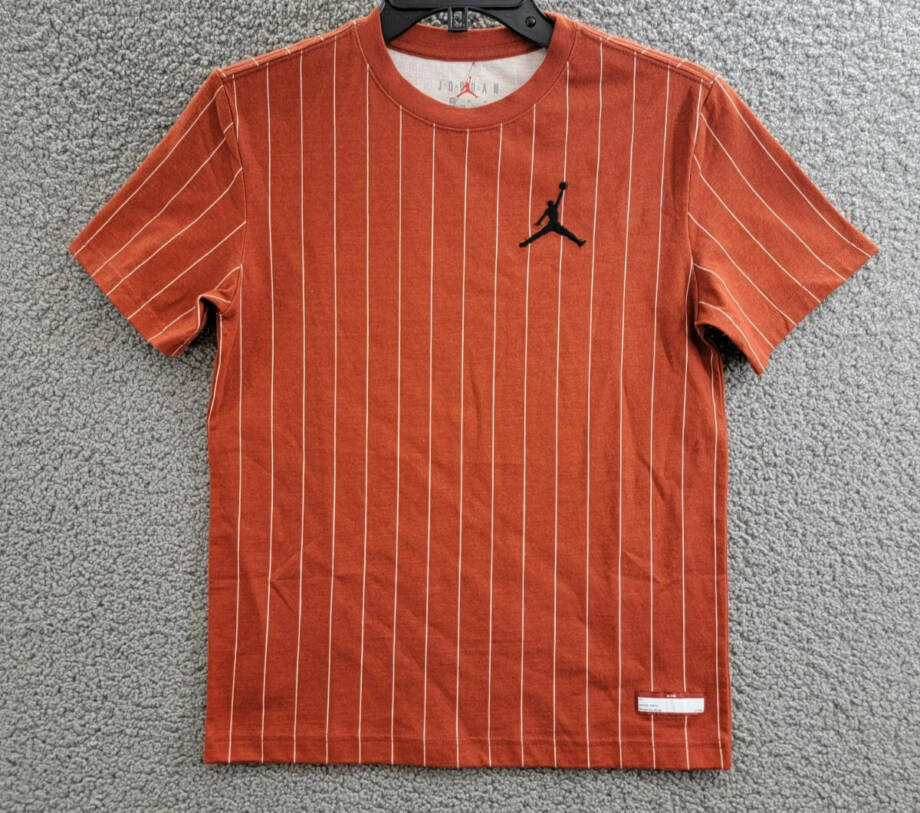 JORDAN Air Jordan MVP Pinstripe Graphic Tee Boys' M Dune Red Crewneck Pullover