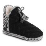 MUK LUKS Amira Slippers Women's XL (11-12) Black/White Faux Fur Knitted Pull On