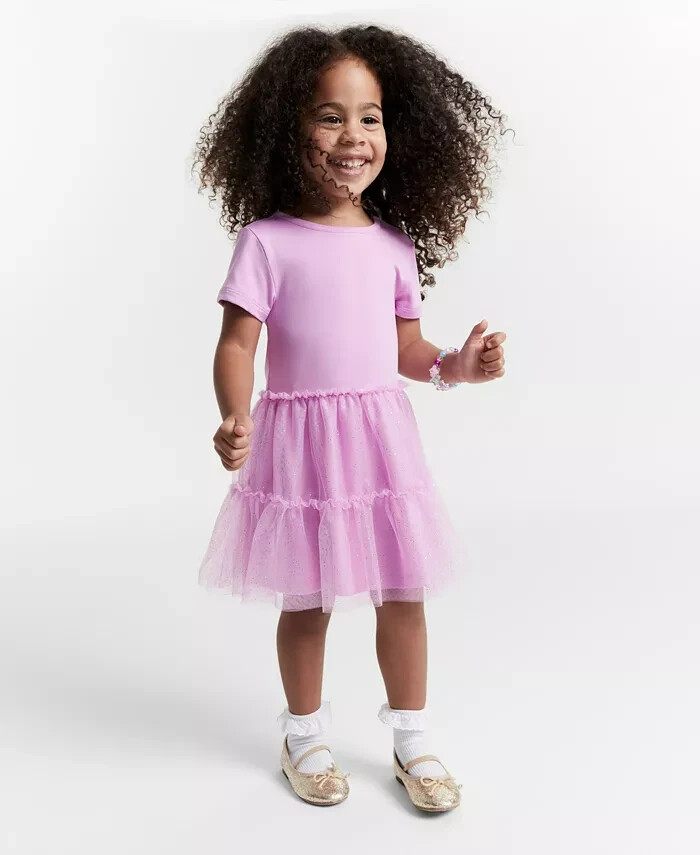 Epic Threads Glitter Tulle Dress Toddler Girls 4T Dessert Bloom Ruffle Pullover