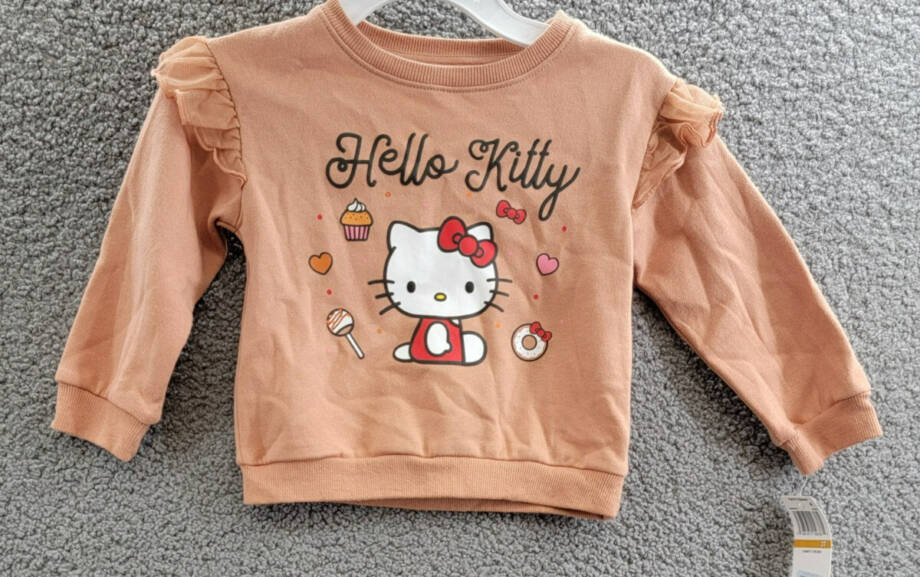 Hello Kitty Long Sleeve Ruffle Sweatshirt Toddler Girls 3T Brown Multi Crew Neck