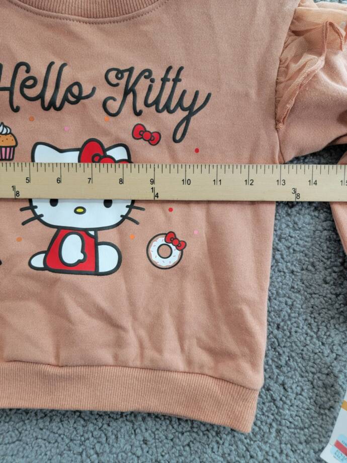 Hello Kitty Long Sleeve Ruffle Sweatshirt Toddler Girls 3T Brown Multi Crew Neck