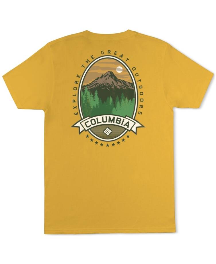 Columbia Heaven Explore Outdoors Graphic T-Shirt Men's S Mustard Crewneck S/S