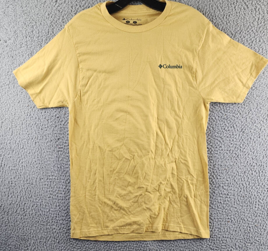 Columbia Heaven Explore Outdoors Graphic T-Shirt Men's S Mustard Crewneck S/S